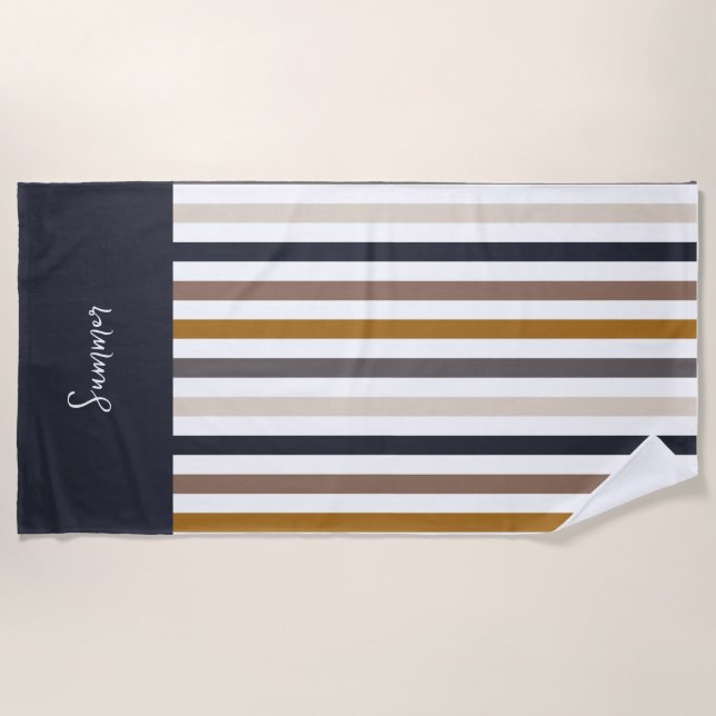 Toalha De Praia Striped Beach Towel – Neutral Earth Tone (Frente)