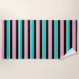 Toalha De Praia Stripes in Black Pink and Blue