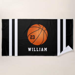 Toalha De Praia Stripes Negras de Basquete de Nome Personalizado