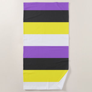 Toalha De Praia Stripes roxas, pretas, amarelas e brancas