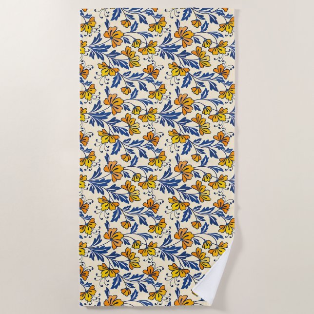 Toalha De Praia Stunning Seamless Pattern of Flowers and Leaves (Frente)