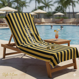 Toalha De Praia Stylish Black M Gold Striped Towel Add Your Name