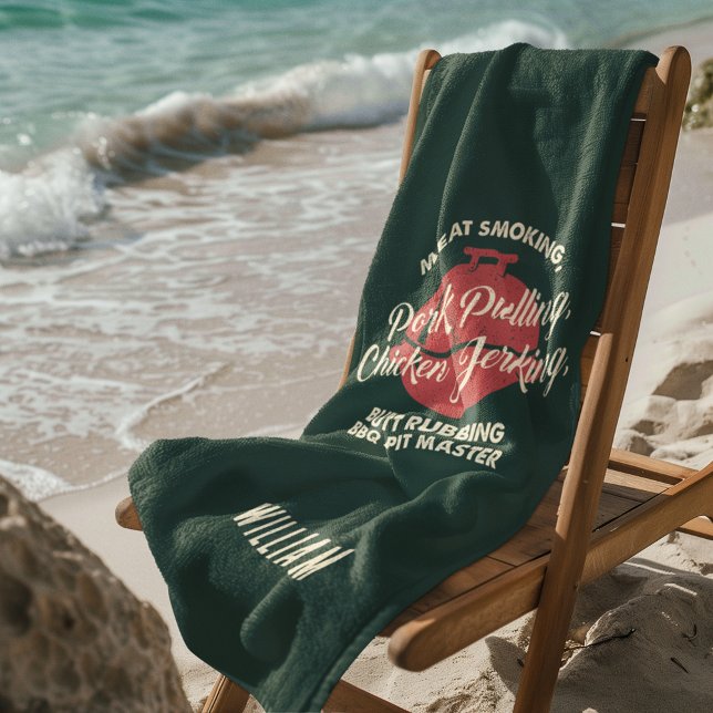 Toalha De Praia Summer Beach Pit Master Green Personalizado (Fun Barbeque Green Beach Towel)
