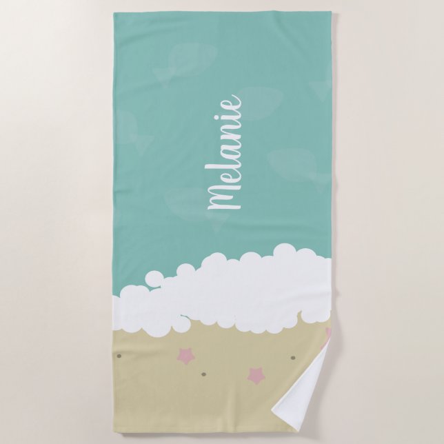 Toalha De Praia Summer Sand Seashell Name Beach Towel (Frente)