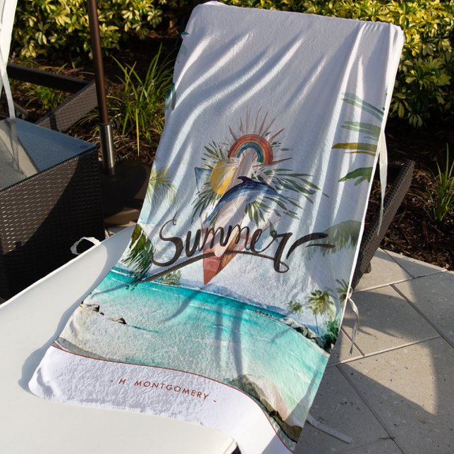Toalha De Praia Summer Vibes | Monograma de Surf de Boho Retro Ver (Criador carregado)