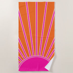 Toalha De Praia Sun Sunrise Laranja E Pré-Disquete Rosa Quente