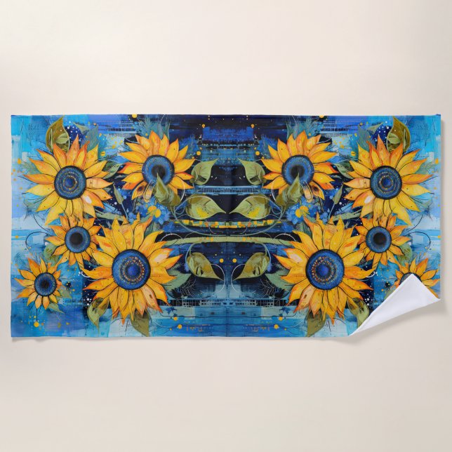 Toalha De Praia Sunflowers Wildflowers Flower Mixed Media Design (Frente)