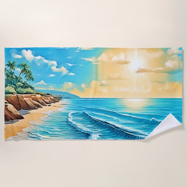 Toalha De Praia Sunlit Beach Waves Design (Frente)