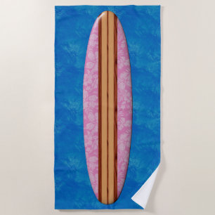 Toalha De Praia Sunset Beach Hawaiian Faux Wood Surfboard - Rosa
