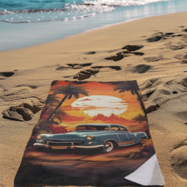 Toalha De Praia Sunset de carro vintage - Presente para os pavimen