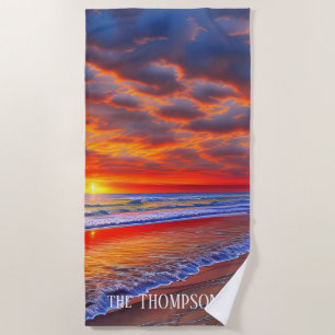 Toalha De Praia Sunset tropical com nome personalizado