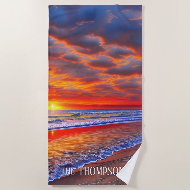 Toalha De Praia Sunset tropical com nome personalizado (Frente)