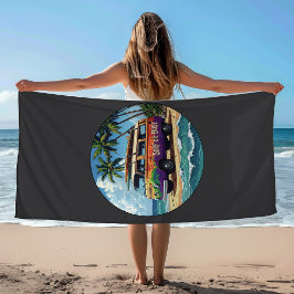 Toalha De Praia Surf Or Bust | Groovy Retro Hippie Surfer Ônibus