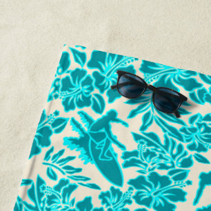 Toalha De Praia Surf Pareau Havaiano Hibiscus Aloha - Teal