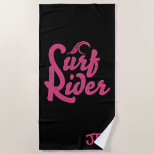 Toalha De Praia Surf Rider Cotação Monograma Cor-de-rosa Trendênci