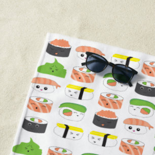 Toalha De Praia Sushi Ilustração estilo Kawaii bonitinho e engra