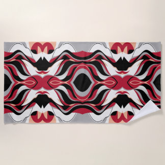 Toalha De Praia Symmetrical Red and Black Abstract Flow Pattern