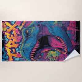 Toalha De Praia T-Rex Graffiti Pop Art Dinosaur Illustration