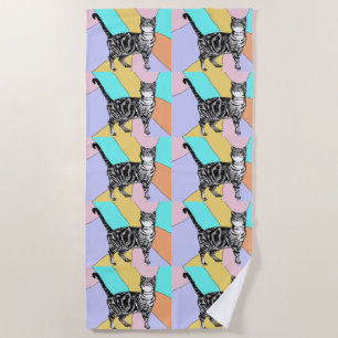 Toalha De Praia Tabby Gato Bonito Gato Gato Roxo Gatos Cata Aquare