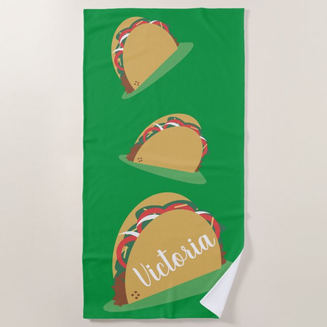 Toalha De Praia Taco Floating Name Green Beach Towel (Frente)