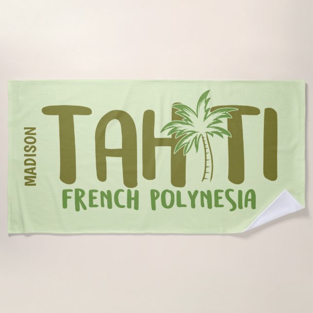 Toalha De Praia Taiti de nome e cor personalizada (Frente)