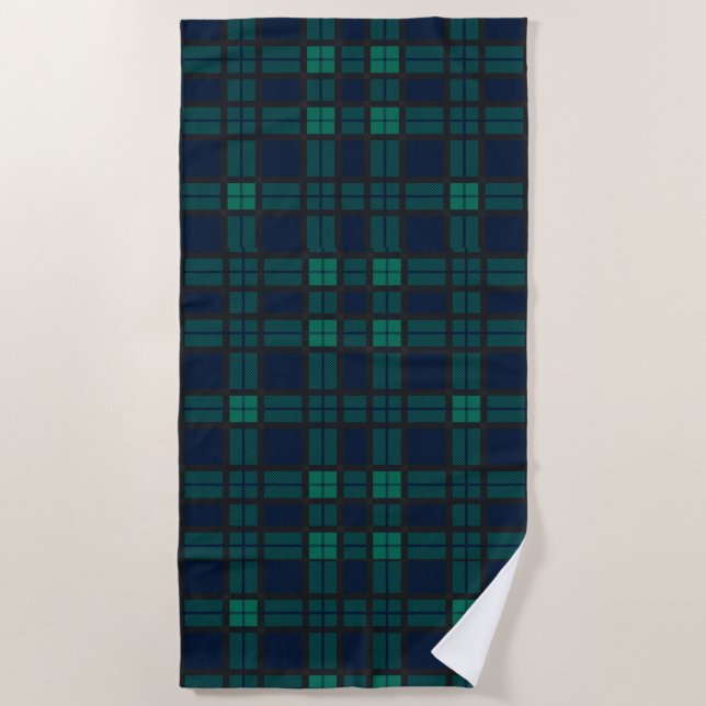 Toalha De Praia Tartan Clan Black Watch Xadrez Blue Green Check (Frente)