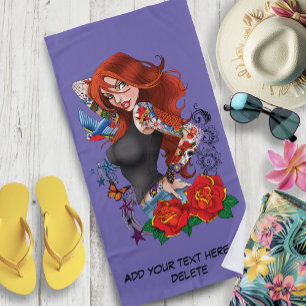 Toalha De Praia Tattoos das mulheres ruivas