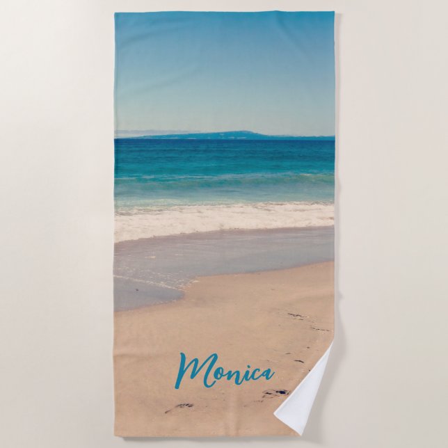 Toalha De Praia Teal Aqua Foto Personalizado (Frente)
