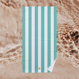 Toalha De Praia Teal Cabana Stripe & Personalizado Monograma Laran