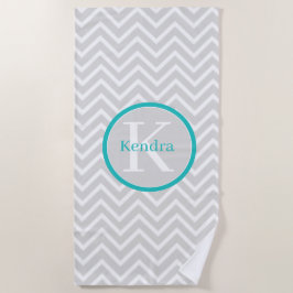 Toalha De Praia Teal Chevron Monograma Beach Towel