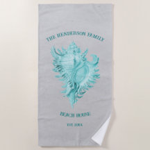Teal Conch Shell Beach Towel