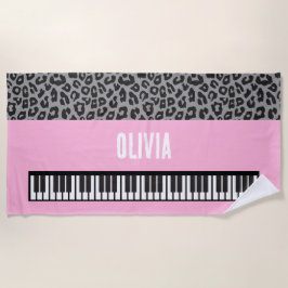 Toalha De Praia Teclado Piano Personalizado Músico Rosa