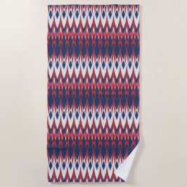 Toalha De Praia Técnica De Ikat Vermelho Azul Branco Padrão Argyle