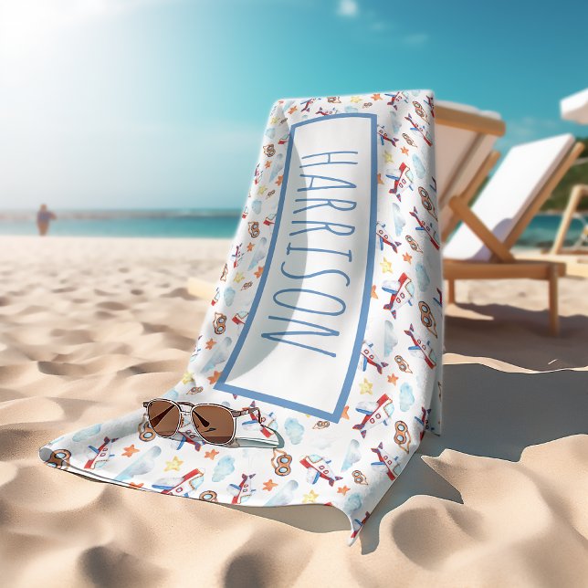 Toalha De Praia Tema de Avião Personalizado (Criador carregado)