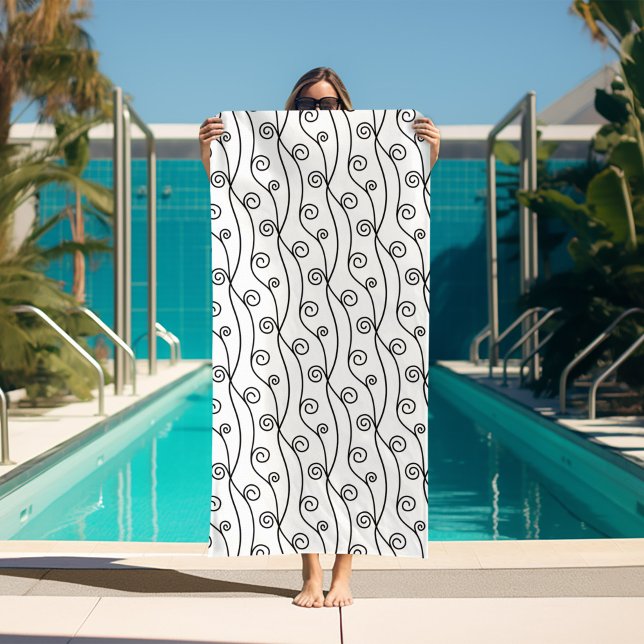 Toalha De Praia Tendy Black and White Swirls (black and white beach towel with swirl pattern)