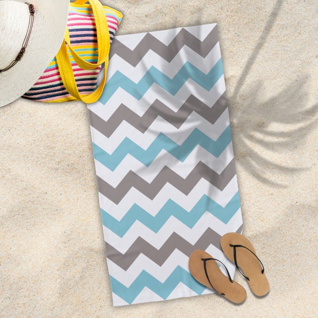 Toalha De Praia Tendy Blue Cinza Chevron Patterno (Criador carregado)