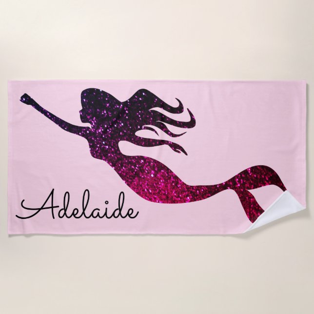 Toalha De Praia Tendy Purple Mermaid Silhouette | Personalizado (Frente)