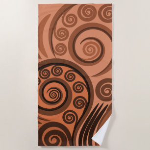 Toalha De Praia Terra Laranja Castanho Koru Fern Frond Beach Towel
