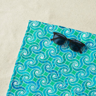 Toalha De Praia Teste padrão abstrato do redemoinho - verde do