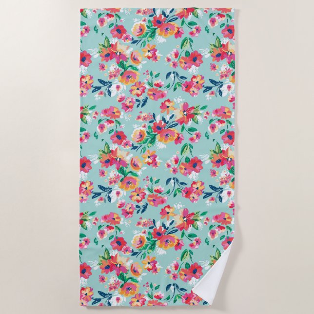 Toalha De Praia Teste padrão de flores pintado (Frente)