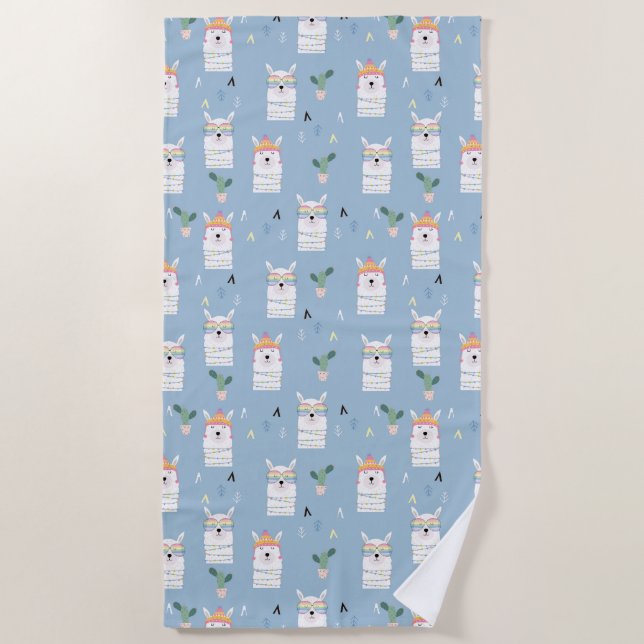 Toalha De Praia Teste padrão do lama dos óculos de sol do (Frente)