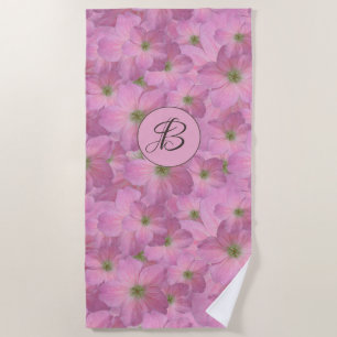 Toalha De Praia Teste padrão floral cor-de-rosa doce com monogram
