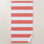 Toalha De Praia Teste padrão listrado branco coral moderno<br><div class="desc">Coral moderno e teste padrão branco das listras. O coral vivo da cor é usado para esta toalha de praia listrada. Se você precisa algum produto da ajuda ou da harmonização,  contacte-nos por favor através de nossa loja.</div>