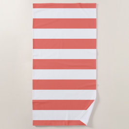 Toalha De Praia Teste padrão listrado branco coral moderno