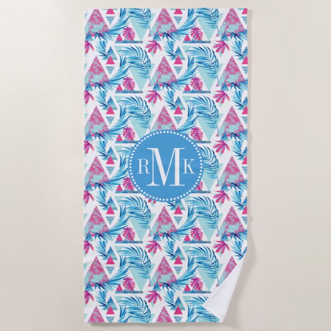 Toalha De Praia Teste padrão tropical da folha da aguarela (Frente)