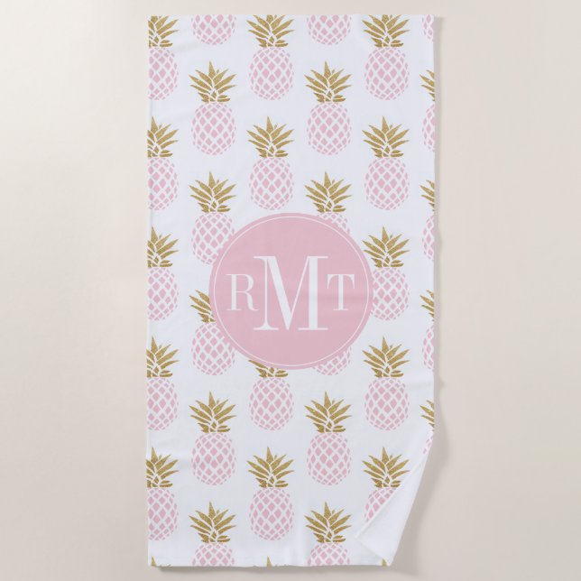 Toalha De Praia Teste padrão tropical do abacaxi do ouro elegante (Frente)