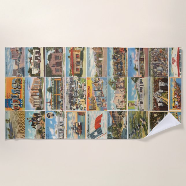 Toalha De Praia Texas Antique Postcard Beach Towel (Frente)