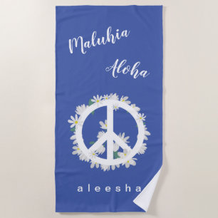 Toalha De Praia Texto Floral Havaiano Tropical Paz Amor Nome