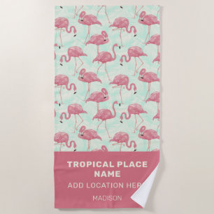 Toalha De Praia Texto personalizado do padrão Flamingo bonito