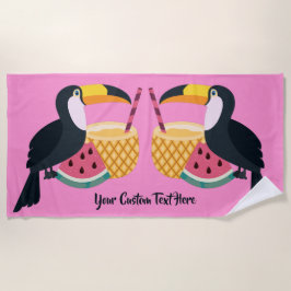 Toalha De Praia Texto personalizado e cor Toucan Illustration Beac